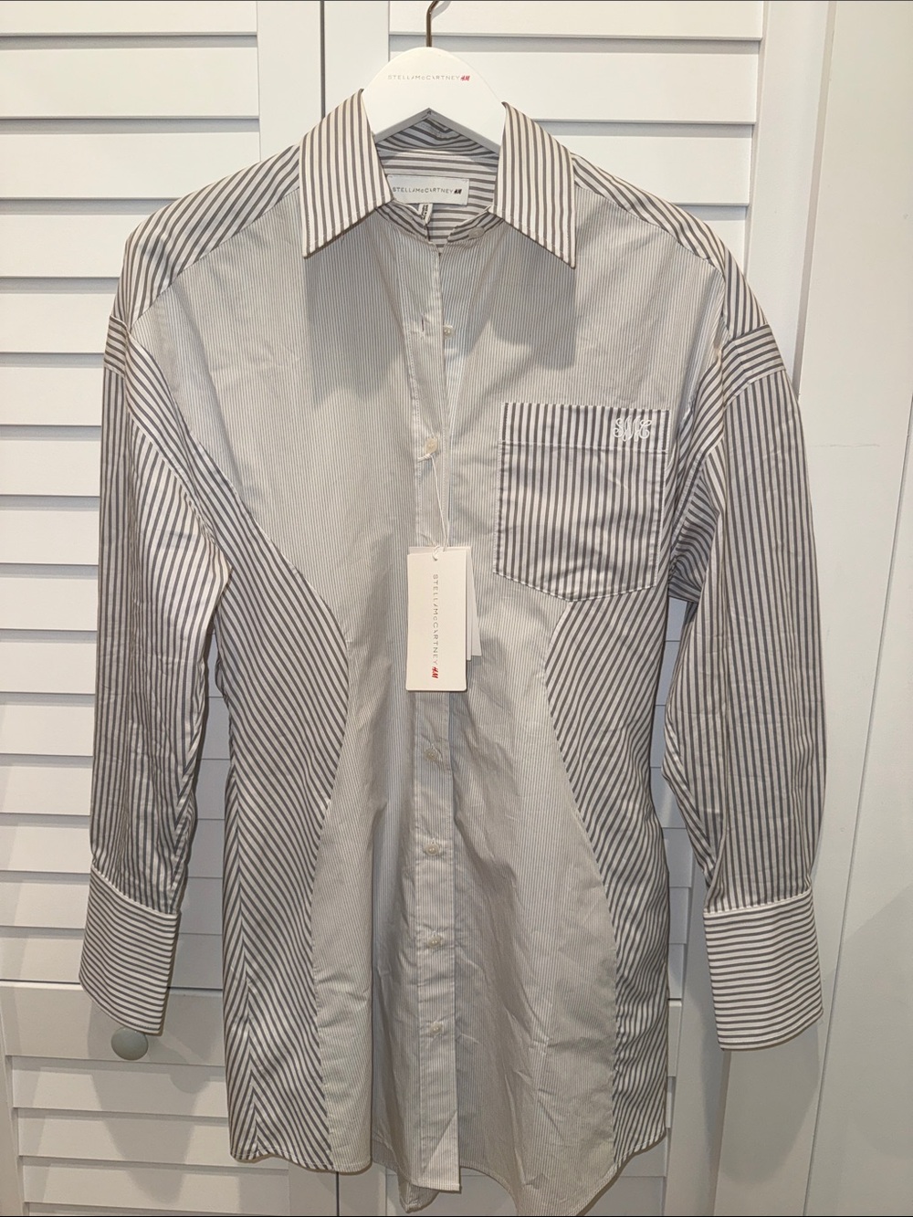 Stella McCartney x H&M White and Gray Cotton Poplin Shirt Dress